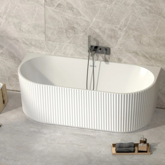 1500x750x580mm Flutted V-Groove Back To Wall Bathtub Acrylic Gloss White Bath Tub